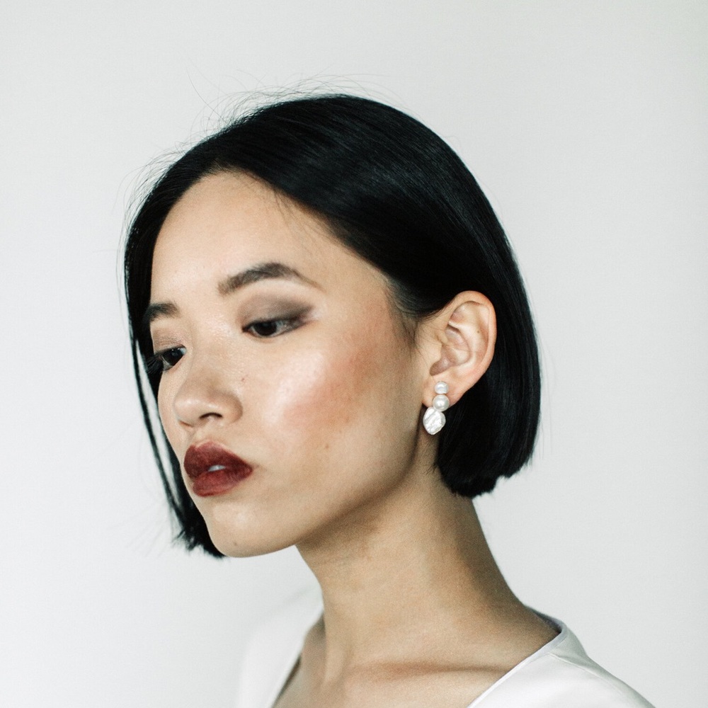 A.B. ELLIE | HDWR Baroque Freshwater Pearl Stud Climber Modern Bridal Earrings